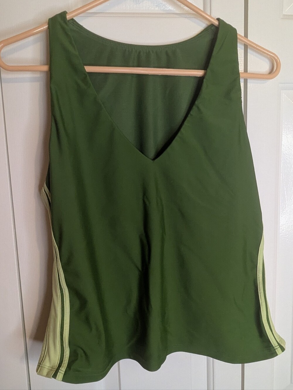 Adore Me Green V-Neck Tank with Lime Side Stripes